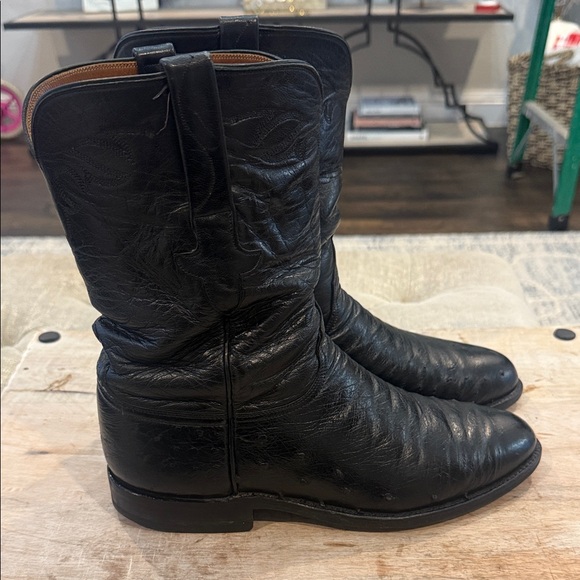 Lucchese Black Ostrich Leather Cowboy Boots men’s 9 D - Picture 6 of 7